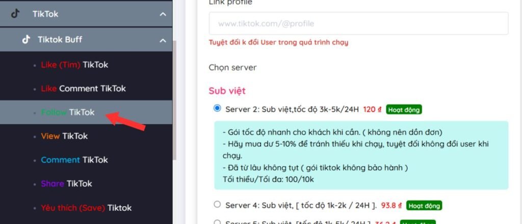 Tăng follow Tiktok trên tiepthimxh.com